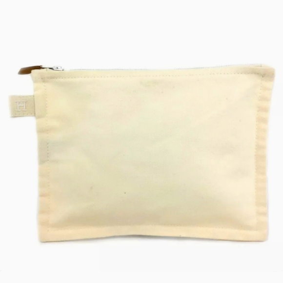 COPY - AUTHENTIC HERMES IVORY CANVAS POCHETTE COSMETIC POUCH/D1790 - Picture 1 of 13